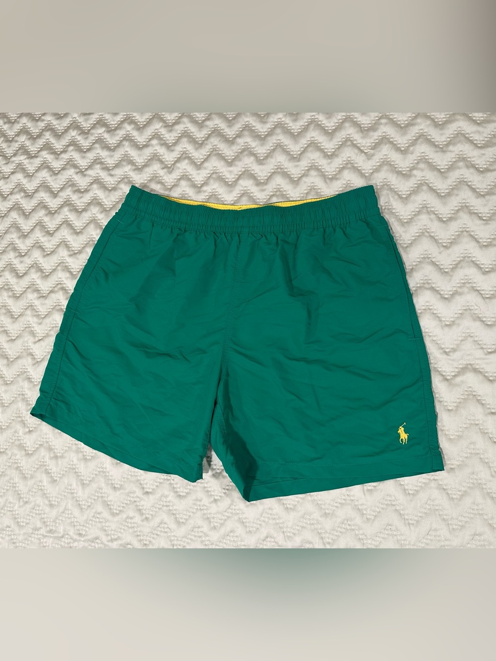 Ralph Lauren Green Swim Trunks with Yellow Trim